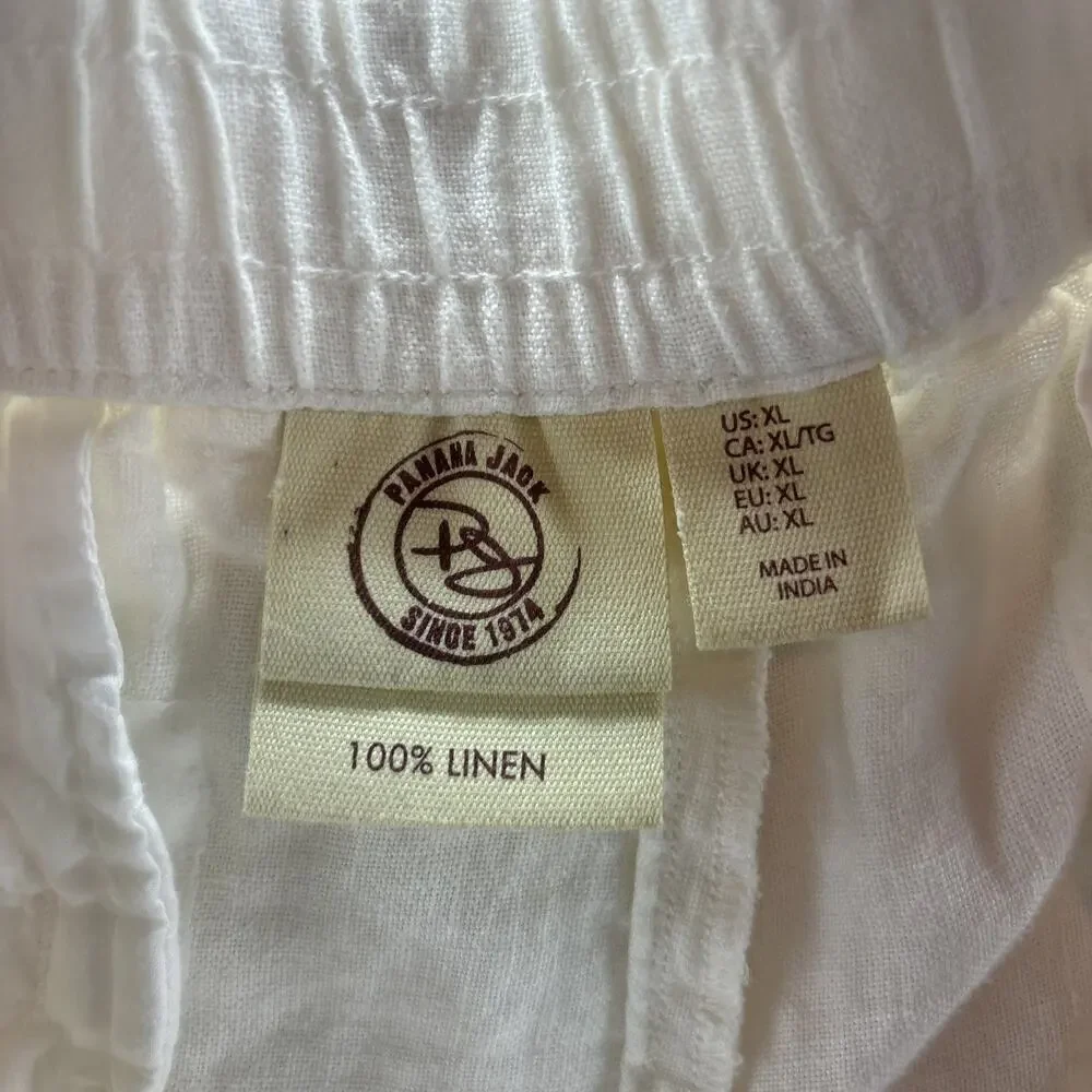 Panama Jack 100% Linen Shorts Mens XL Beach Resort Coastal White Elastic 36” W